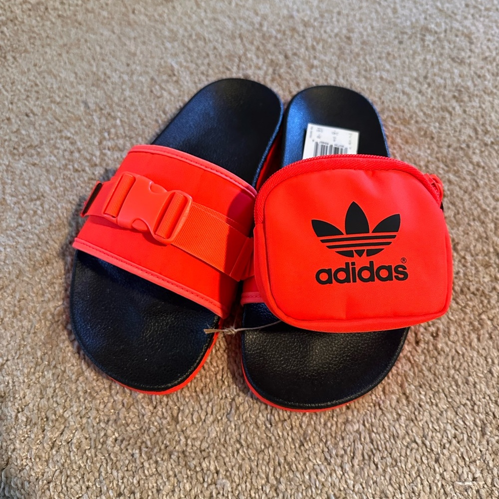 Adidas Red and Black Slide Sandals Pouchylette